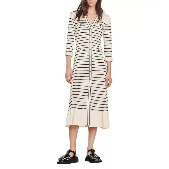 Sandro Sailor Striped Armelline Knit Midi Fall Dress EU Size 36 Retails $490 - Picture 1 of 14